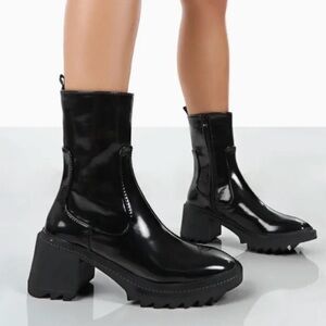 Sway Black PU Heeled Wellies Ankle Boots